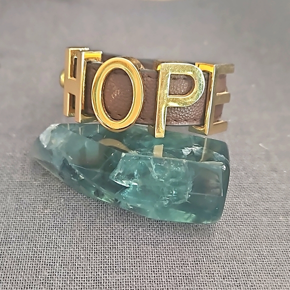 Leather adjustable cuff bracelet HOPE 6.75" - 7.2" - Picture 2 of 7